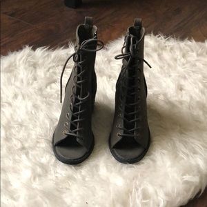 Olive green lace up bootie with side zipper